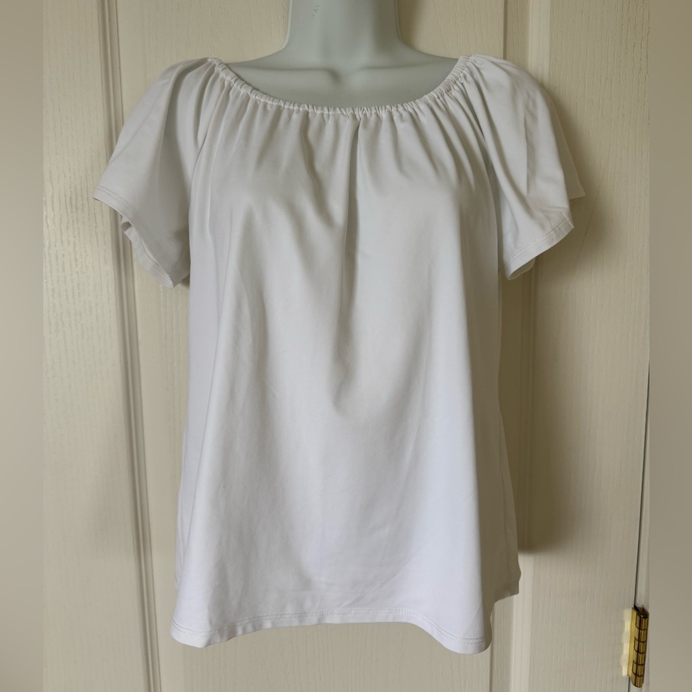Jude Connally White Off Shoulder Stretch Top XS Nylon Lycra Short Sleeve